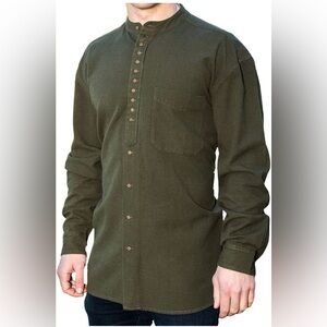 Civilian Traditional Irish Celtic Grandfather Collar Cotton Flax Blend Shirt M